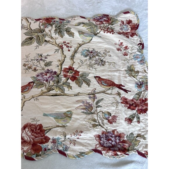 Set of 2 Waverly Charleston Chirp Bird Floral King Pillow Shams Scalloped Edge - Picture 11 of 12